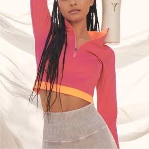 Free People FP Movement Show Me Something Cropped Zip Pullover Medium Pink